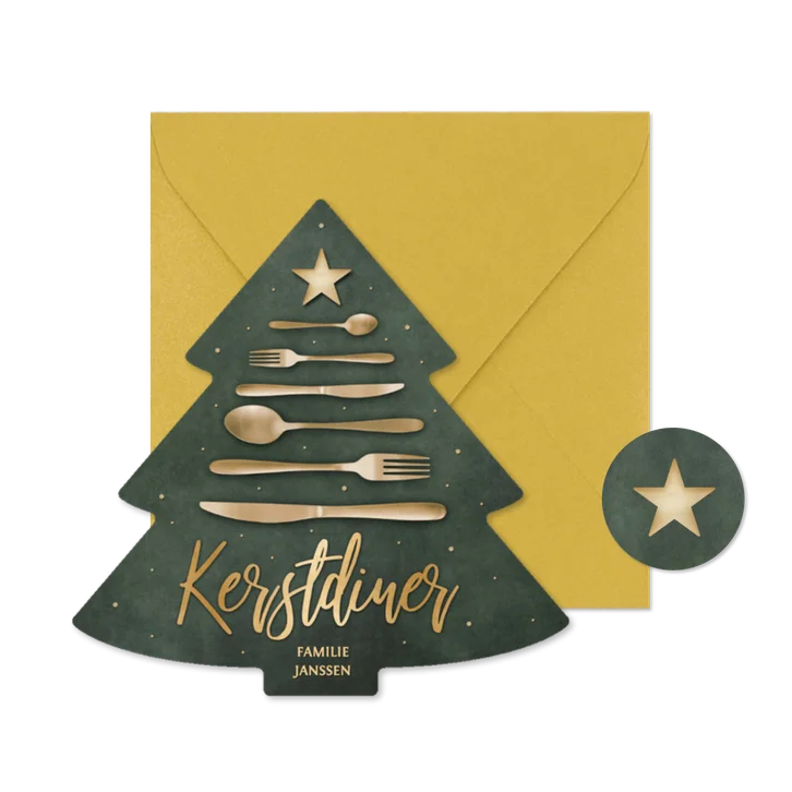 Originele menukaart kerstdiner met bestek kerstboom