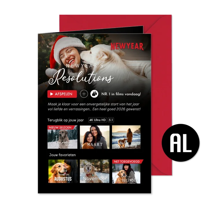 Originele nieuwjaarskaart in een tv streamingdienst opmaak