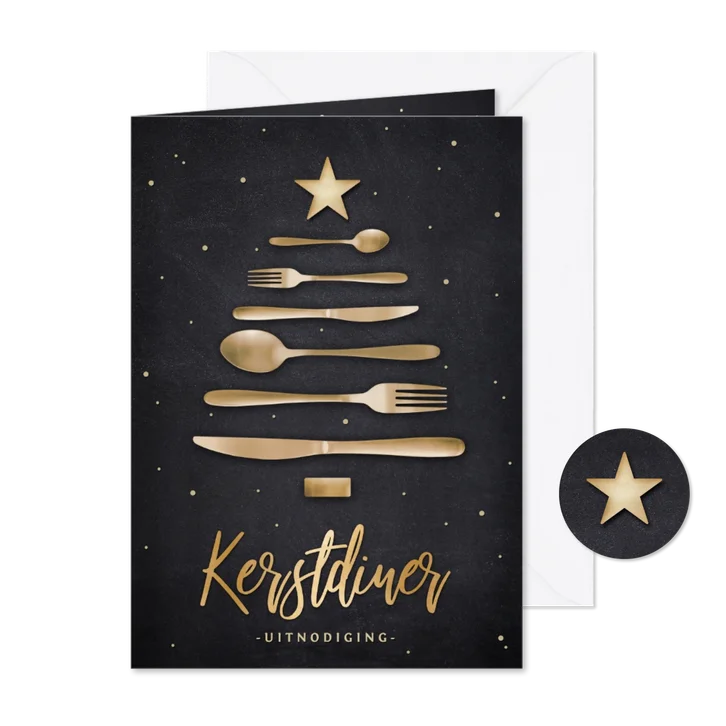 Originele uitnodiging kerstdiner - bestek in kerstboom vorm
