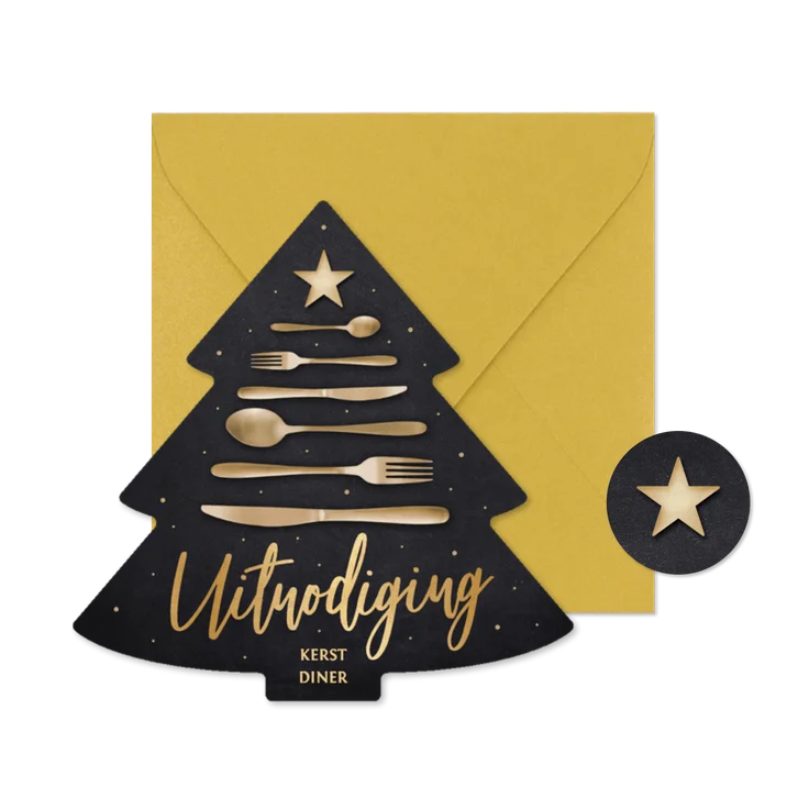 Originele uitnodiging kerstdiner met bestek boom