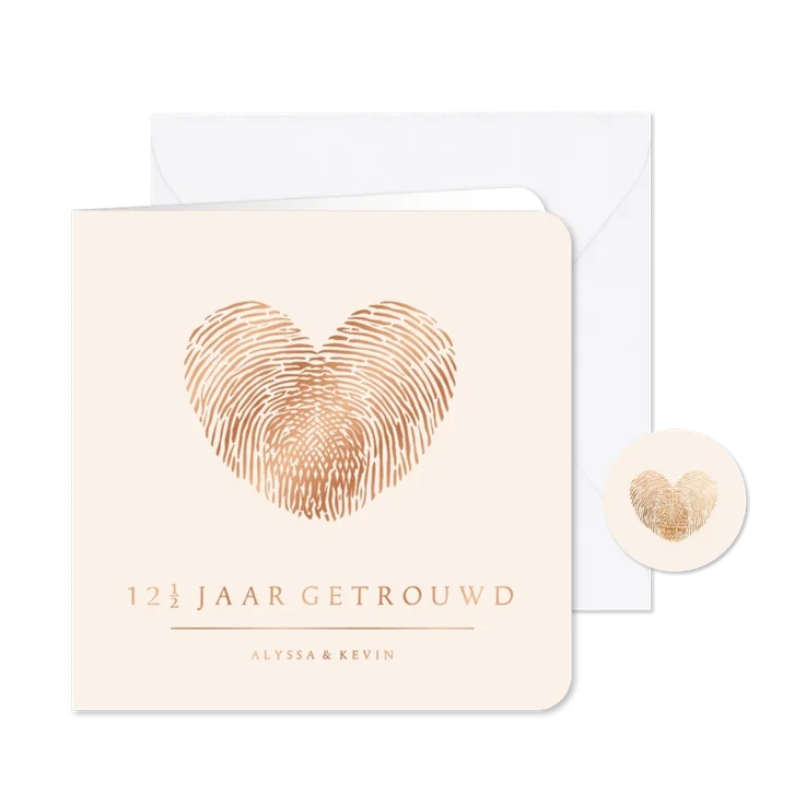 Originele uitnodiging koperen huwelijk met vingerafdrukken