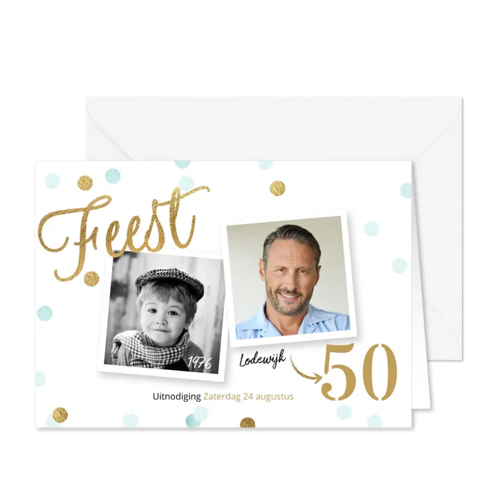 Originele uitnodiging verjaardag 50 jaar confetti