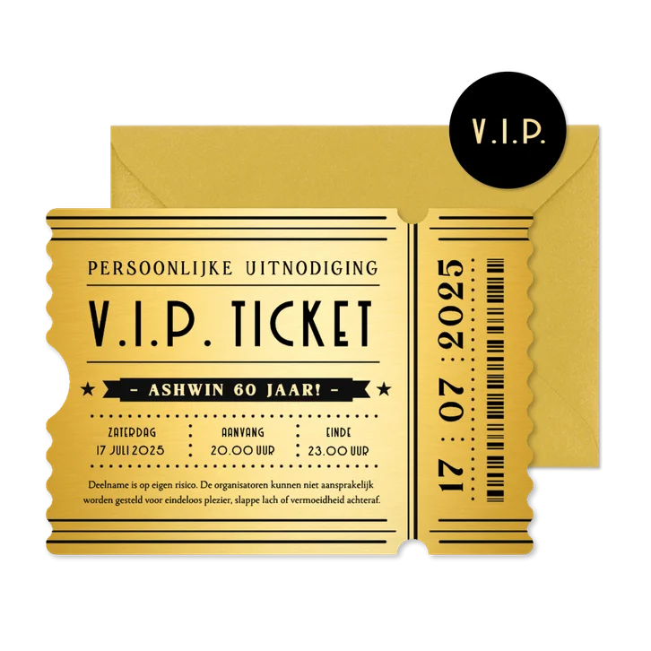 Originele uitnodiging verjaardag in ticket vorm met golfrand