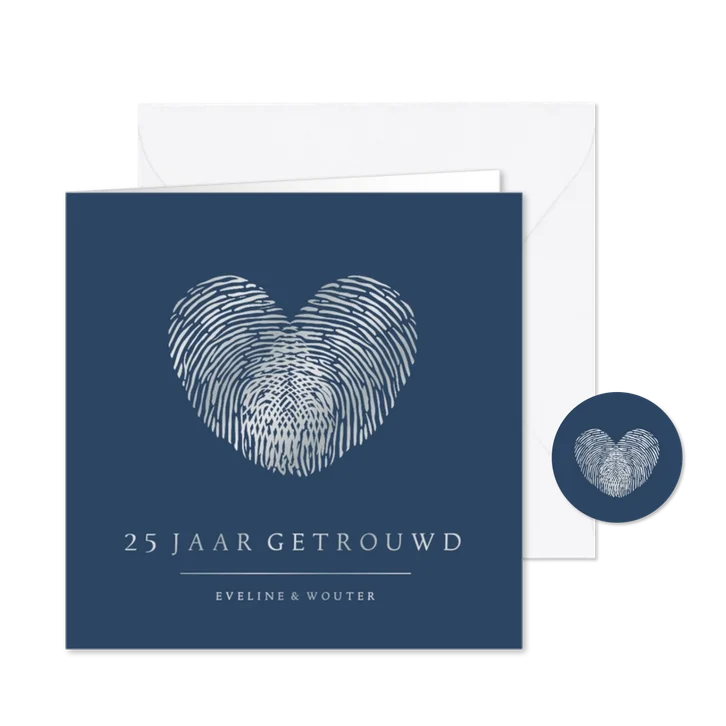 Originele uitnodiging zilveren huwelijk met vingerafdrukken