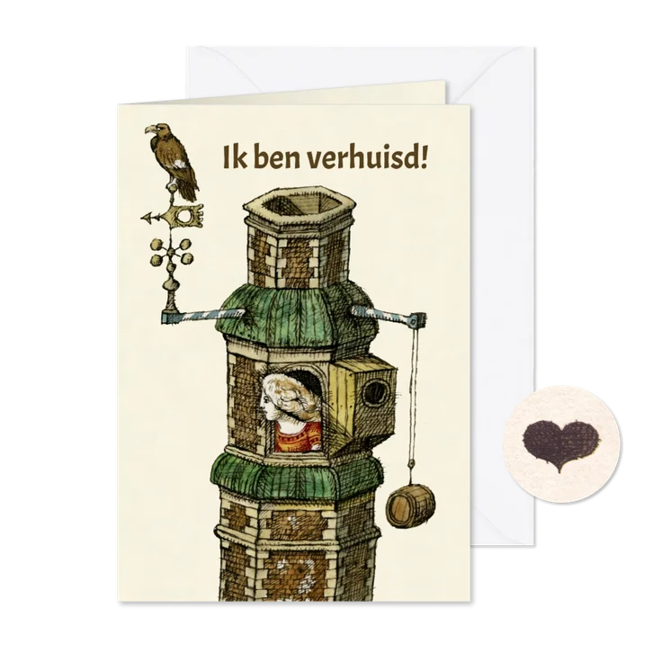 Originele verhuiskaart van een meisje in een toren