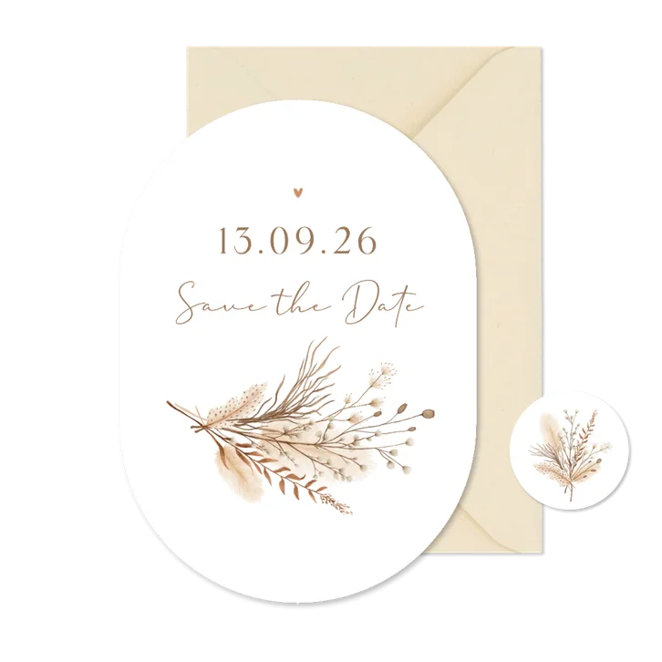 Ovaal bohemian klassiek gedroogde takjes save the date