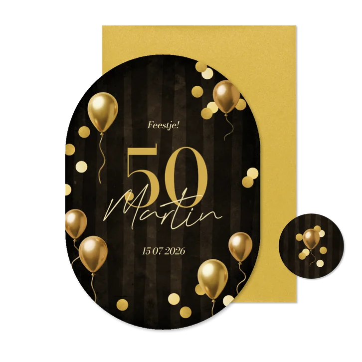 Ovale krijtbord uitnodiging met ballonnen en confetti