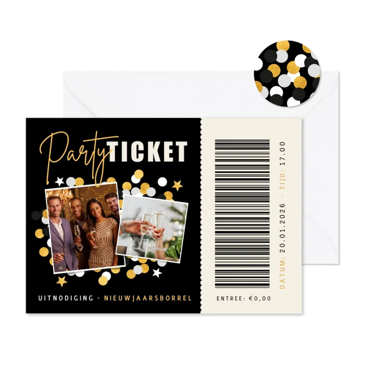 Party ticket uitnodiging nieuwjaarsborrel entreebewijs