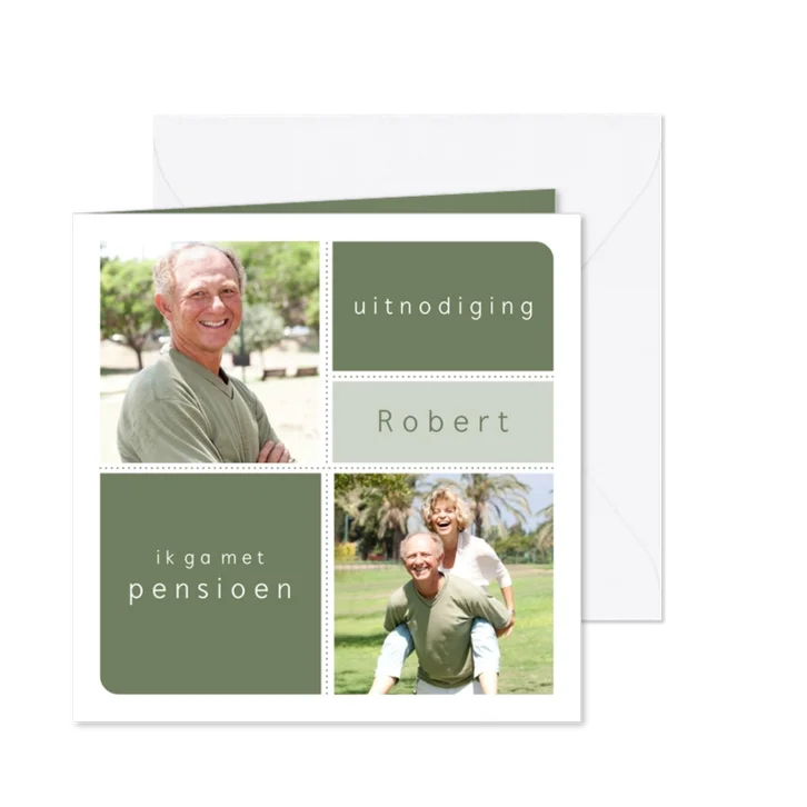 Pensioenfeestje uitnodiging grafisch eigen fotos