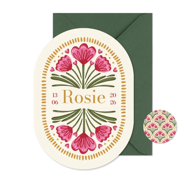 Pilvorm geboortekaartje bohemian bloemen trend zomer