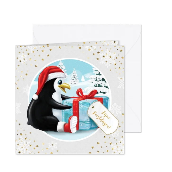 Pinguïn met kerstmuts en ijsblokje