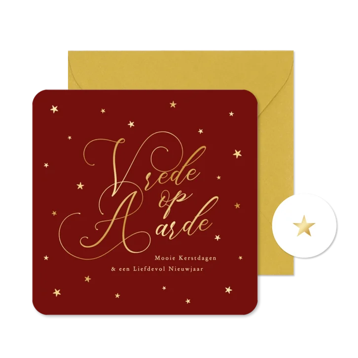 Rode kerstkaart klassiek vrede op aarde goudfolie