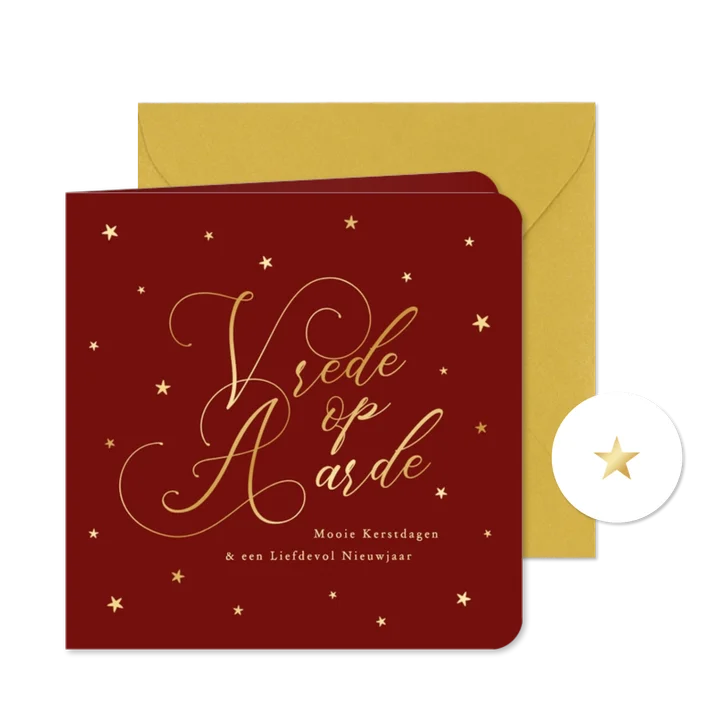 Rode kerstkaart klassiek vrede op aarde goudfolie