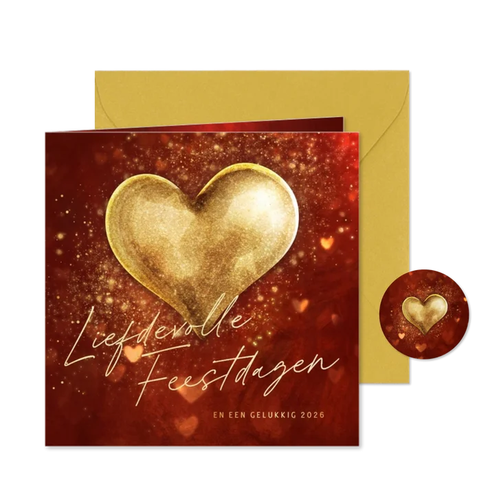 Rode kerstkaart 'Liefdevolle Feestdagen' sprankelend hart