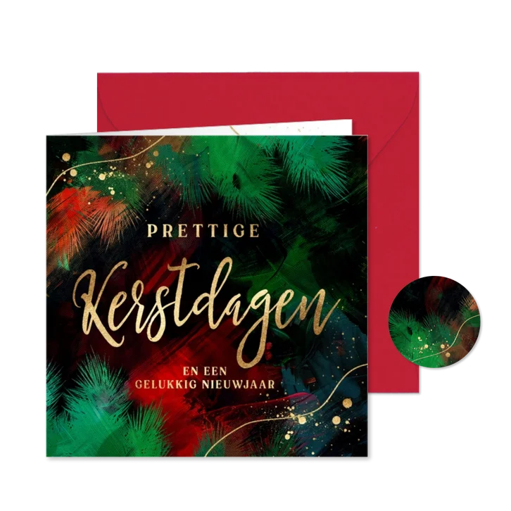 Rode kerstkaart met groene kersttakken