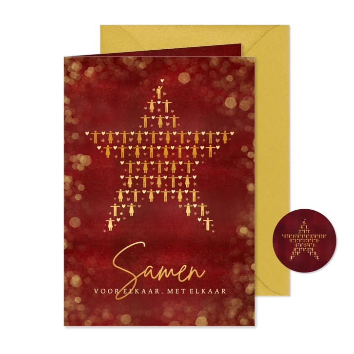 Rode nieuwjaarskaart samen met elkaar met gouden ster