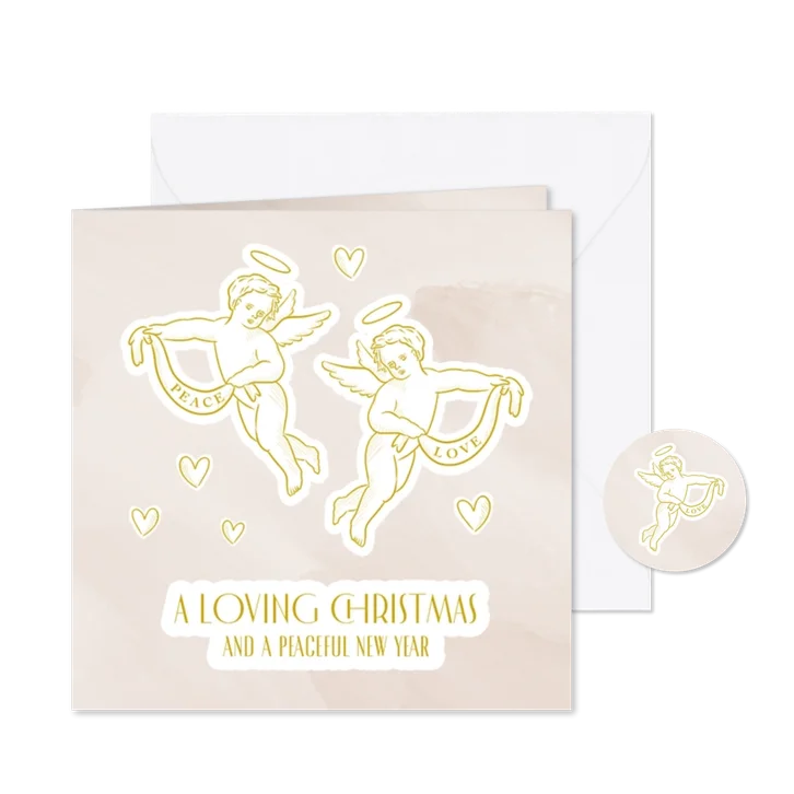 Romantische beige kerstkaart met klassieke engeltjes