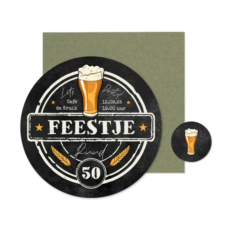 Ronde kaart bierviltje krijtbord stoer verjaardag feestje 50