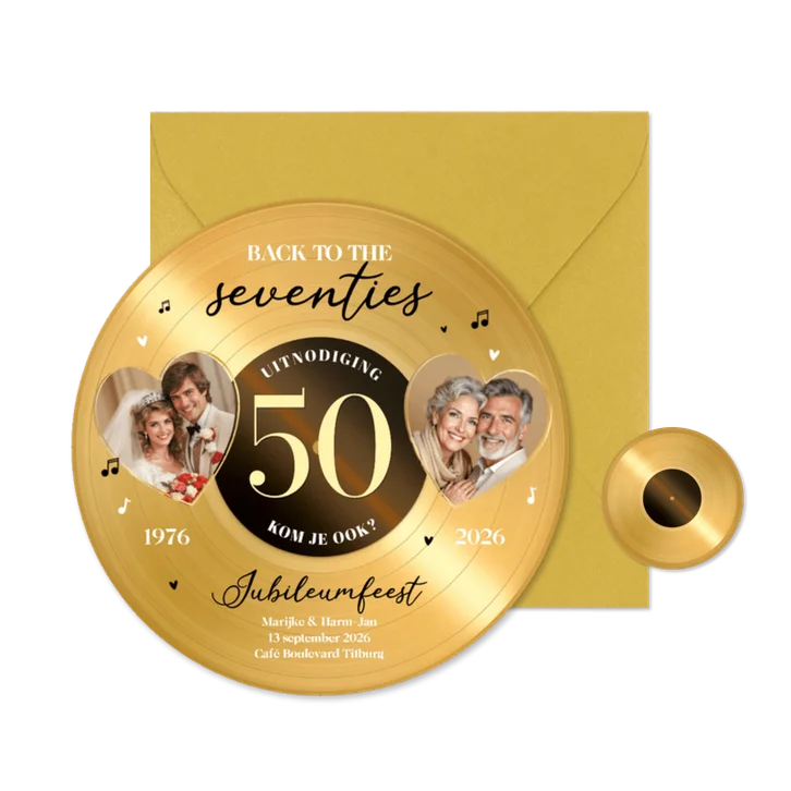 Ronde kaart jubileumfeest gouden plaat vinyl 50 jaar feest