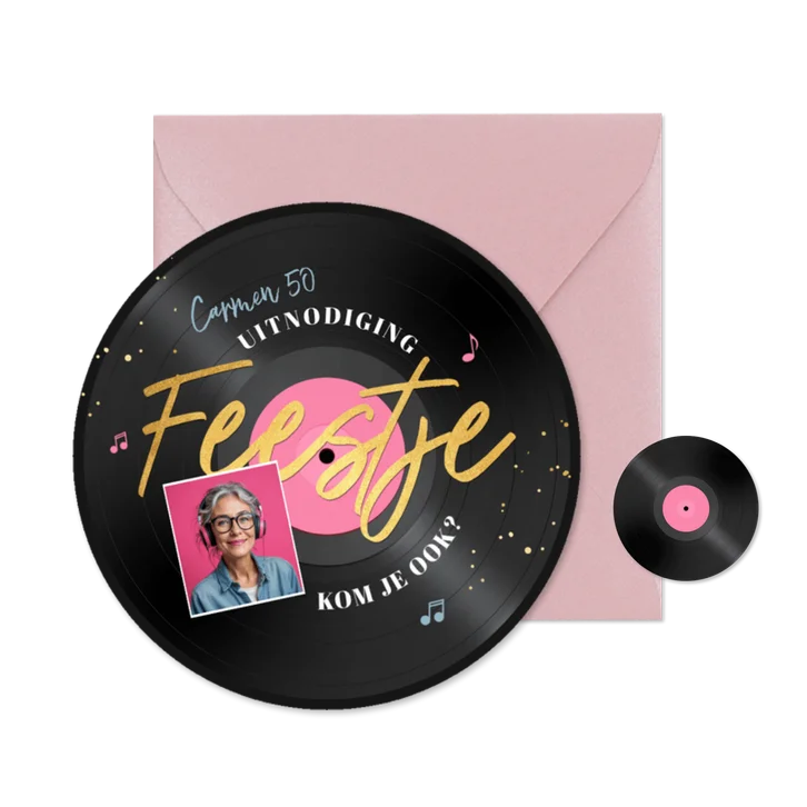 Ronde kaart LP plaat muziek vinyl feestje vrouw 50