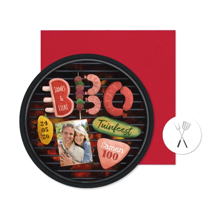 Ronde kaart uitnodiging BBQ party verjaardag samen 100 foto
