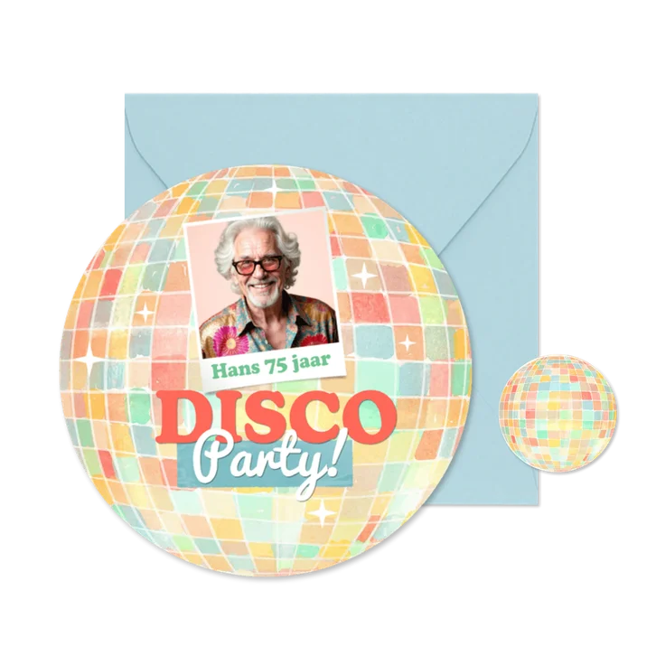 Ronde kaart vorm discobal kleurrijk disco feestje foto