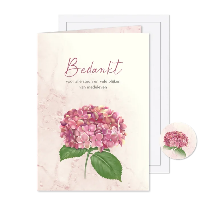 Rouw-bedankkaart hortensia roze