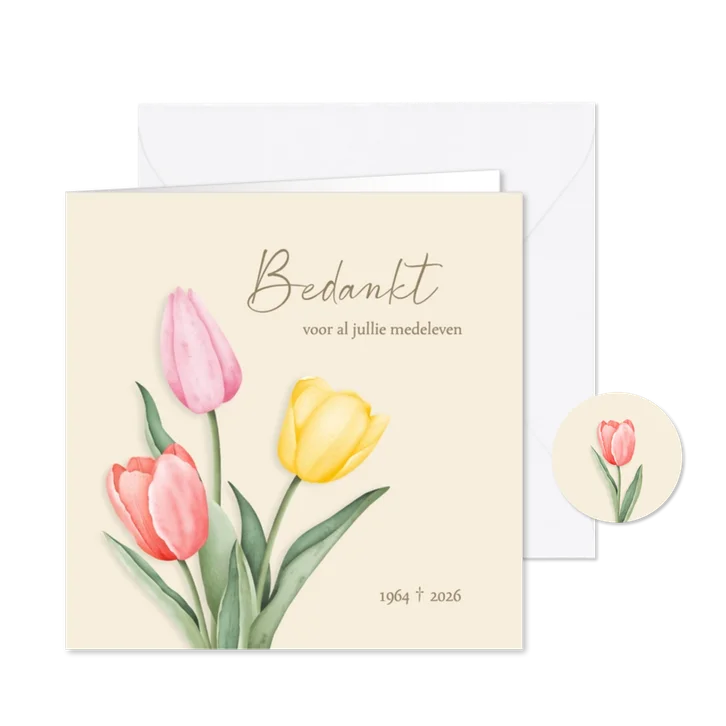 Rouw bedankkaartje aquarel tulpen