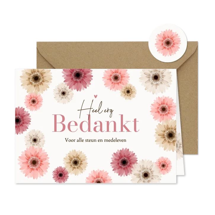 Rouwkaart bedankt gerbera bloemen kleurrijk stijlvol