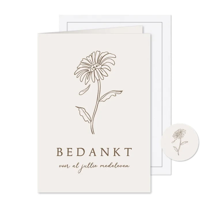 Rouwkaart bedankt line art gerbera bloem stijlvol