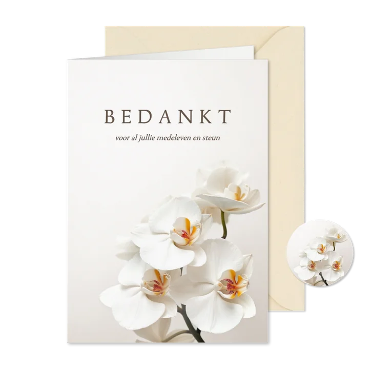 Rouwkaart bedankt orchidee bloemen klassiek stijlvol