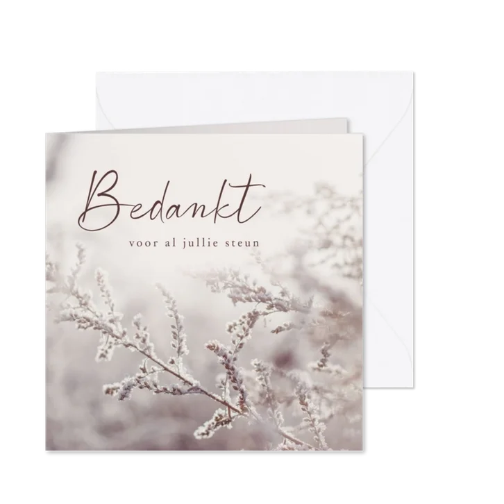 Rouwkaart bedankt winterse natuurfoto paarse tint