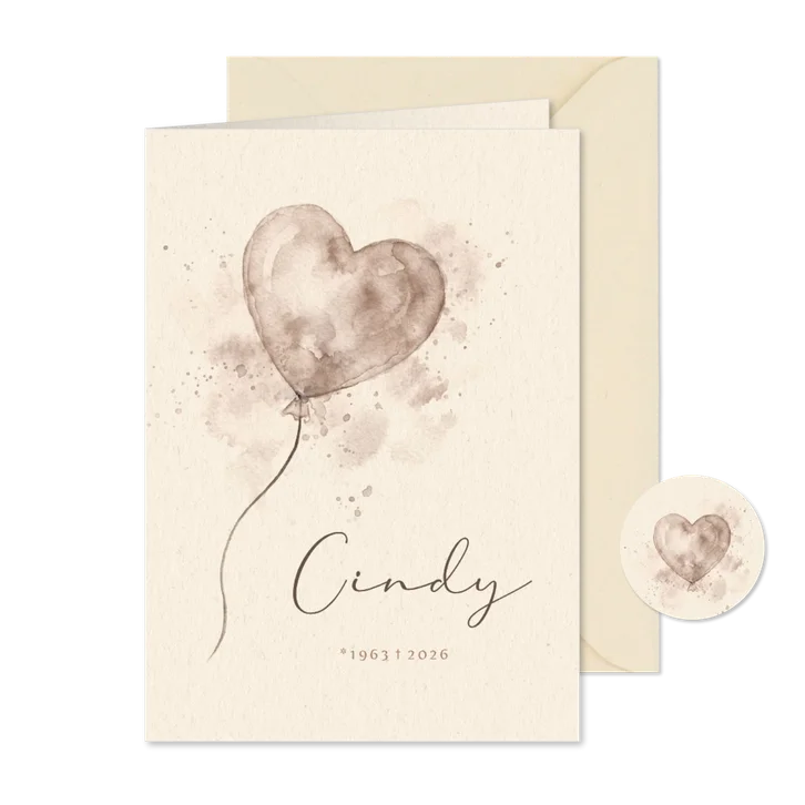 Rouwkaart hart ballon aquarel beige