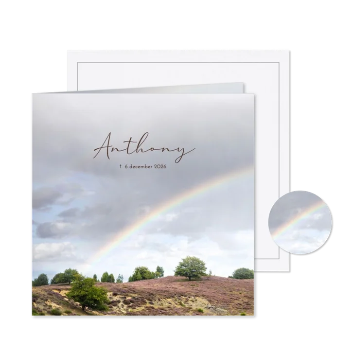 Rouwkaart heidelandschap met regenboog