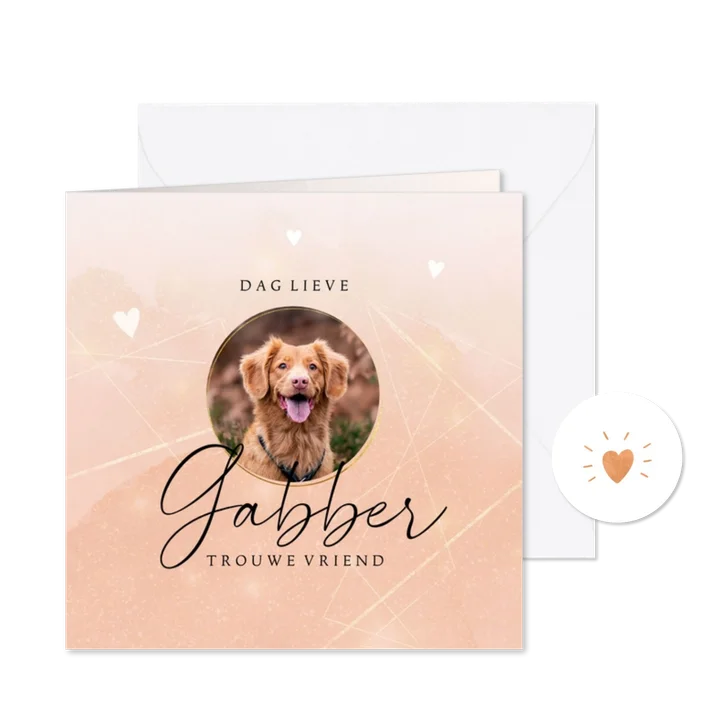 Rouwkaart huisdier stijlvol met koperen hartje en foto