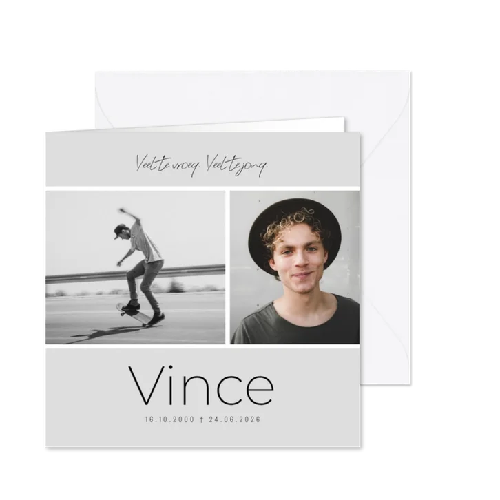 Rouwkaart jongvolwassene tiener modern foto