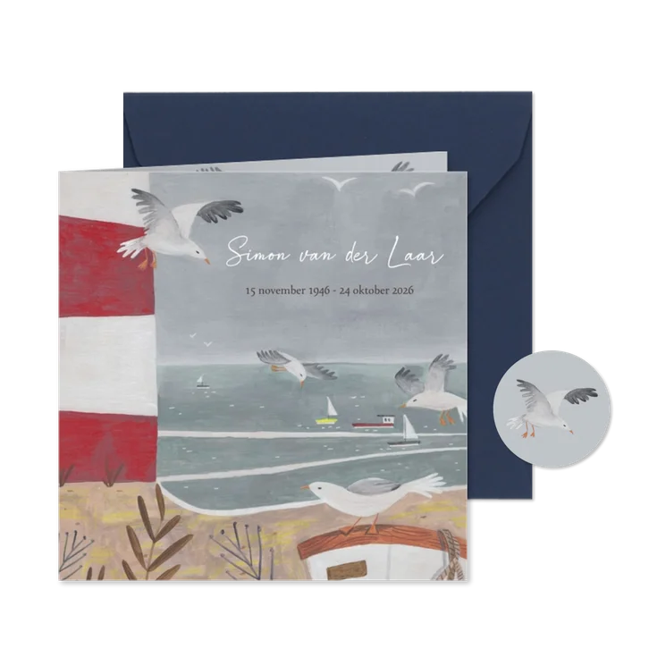 Rouwkaart meeuwen boven de zee