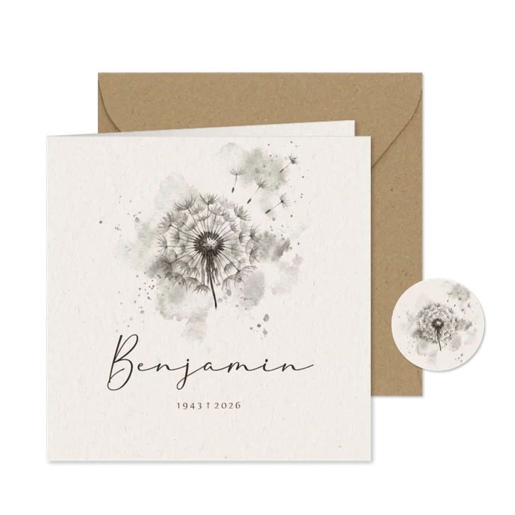 Rouwkaart met aquarel paardenbloem