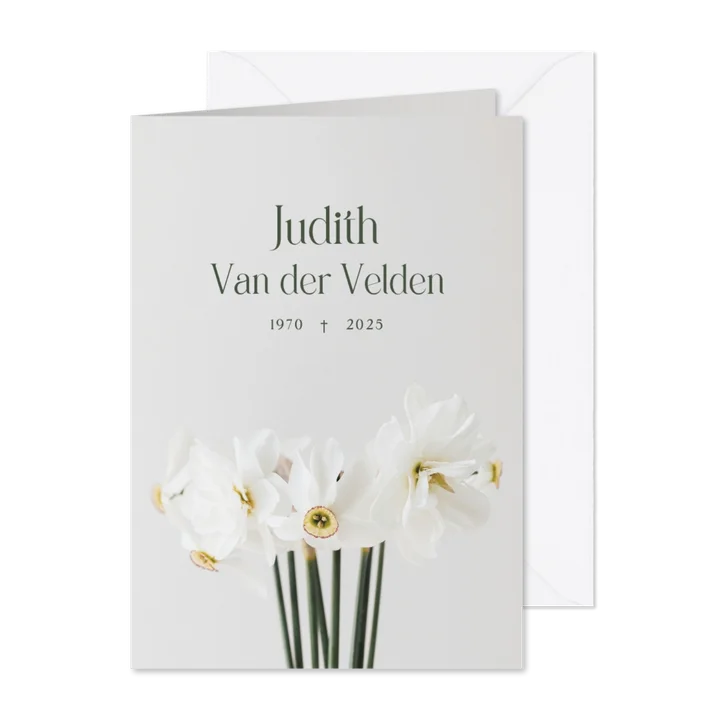 Rouwkaart met narcissen foto grijs