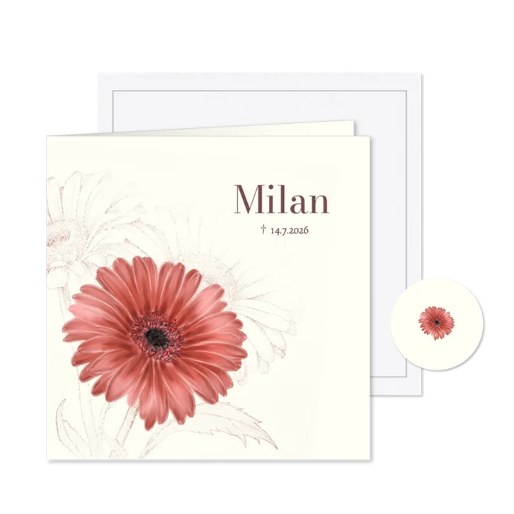 Rouwkaart met roodbruine Gerbera bloem