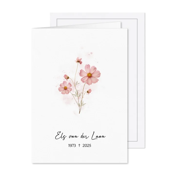Rouwkaart met roze bloem klassiek