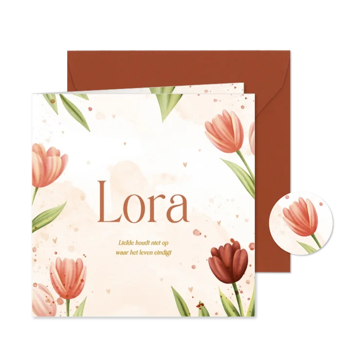 Rouwkaart met tulpen en hartjes