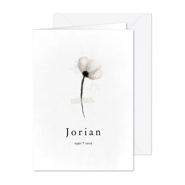 Rouwkaart met witte bloem aquarel