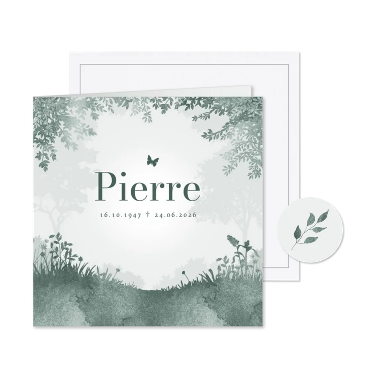 Rouwkaart natuur bos waterverf afscheid uitnodiging