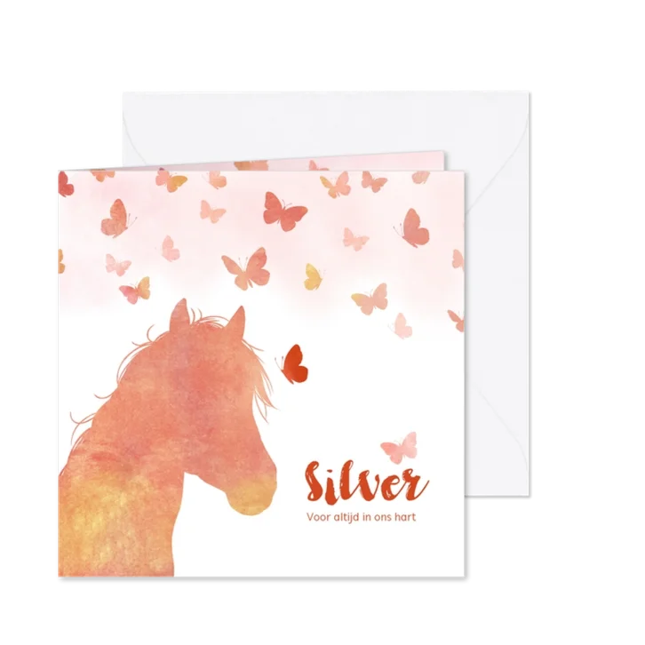 Rouwkaart paard met vlinders