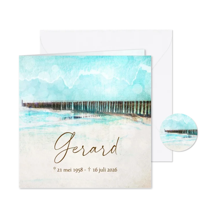 Rouwkaart strand meerpalen zicht