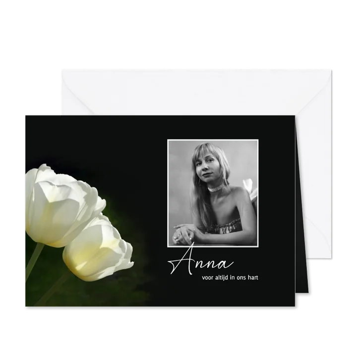 Rouwkaart twee witte tulpen