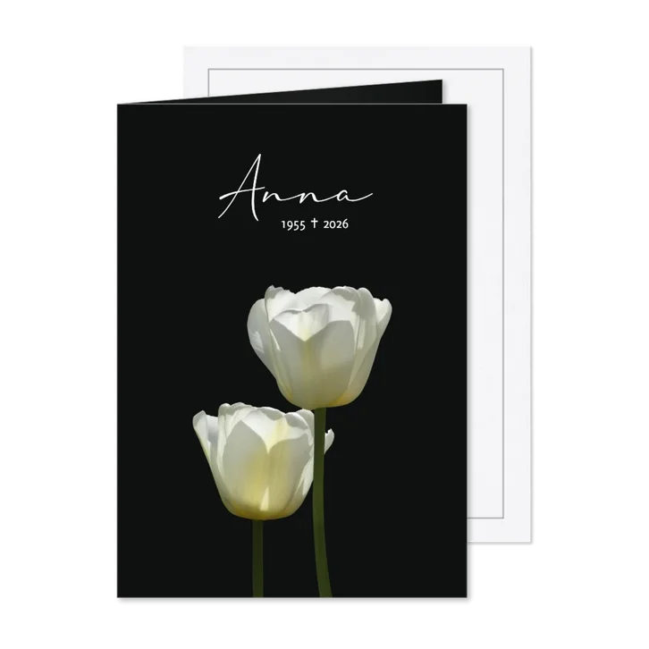 Rouwkaart twee zacht witte tulpen
