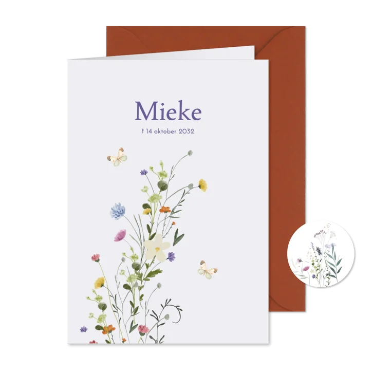 Rouwkaart veldbloemen met vlinders