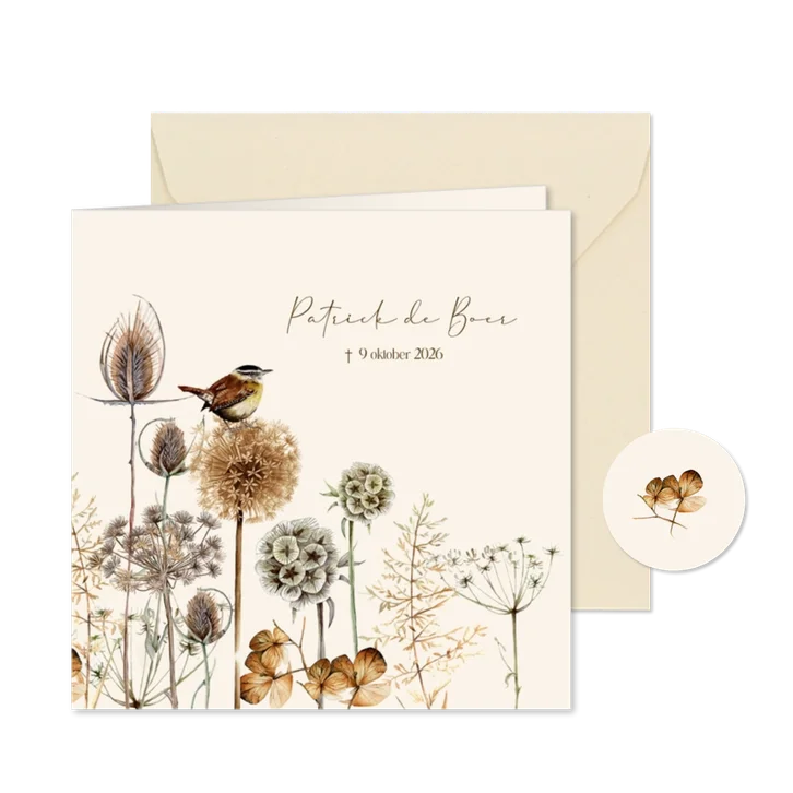 Rouwkaart wintertakken winterkoninkje